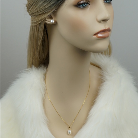 Jewelry - 18K SOLID GOLD FRESHWATER PENDANT EARRINGS SET